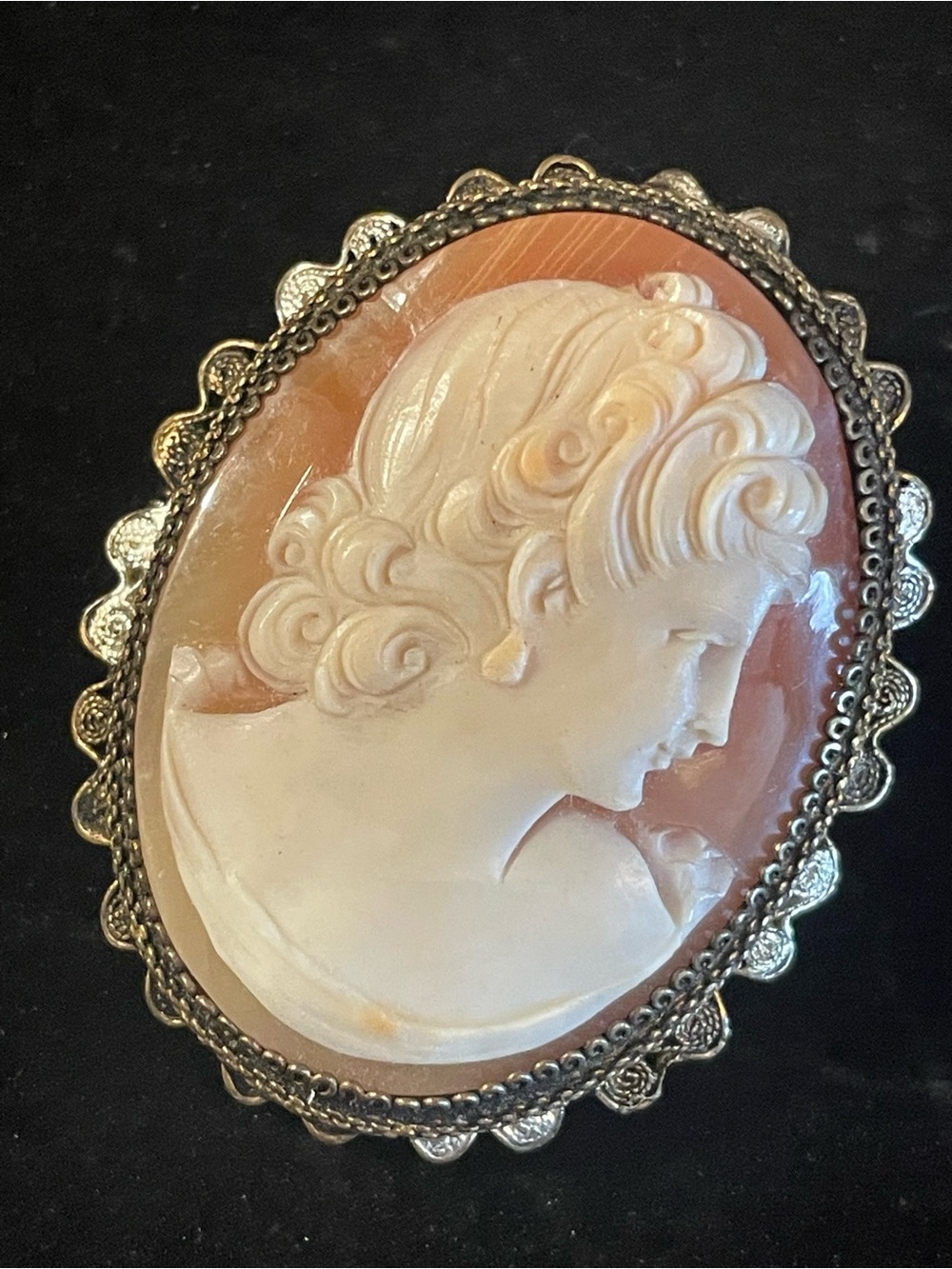 Vintage Antique 900 Silver Hand Carved Shell Cameo Brooch Pendant. Victorian